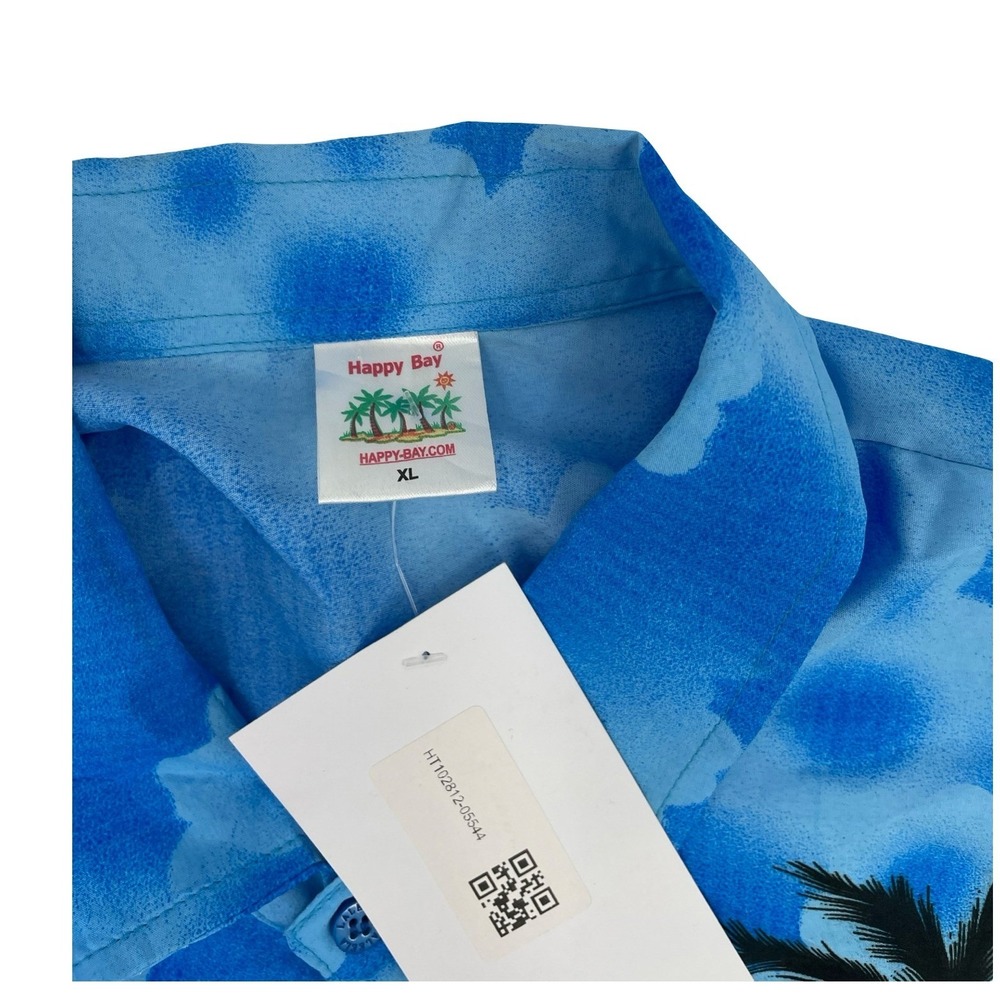 Happy Bay Men's Shirt Button Down Tropical Sunset Blue Multi-Color XL - Picture 3 of 5